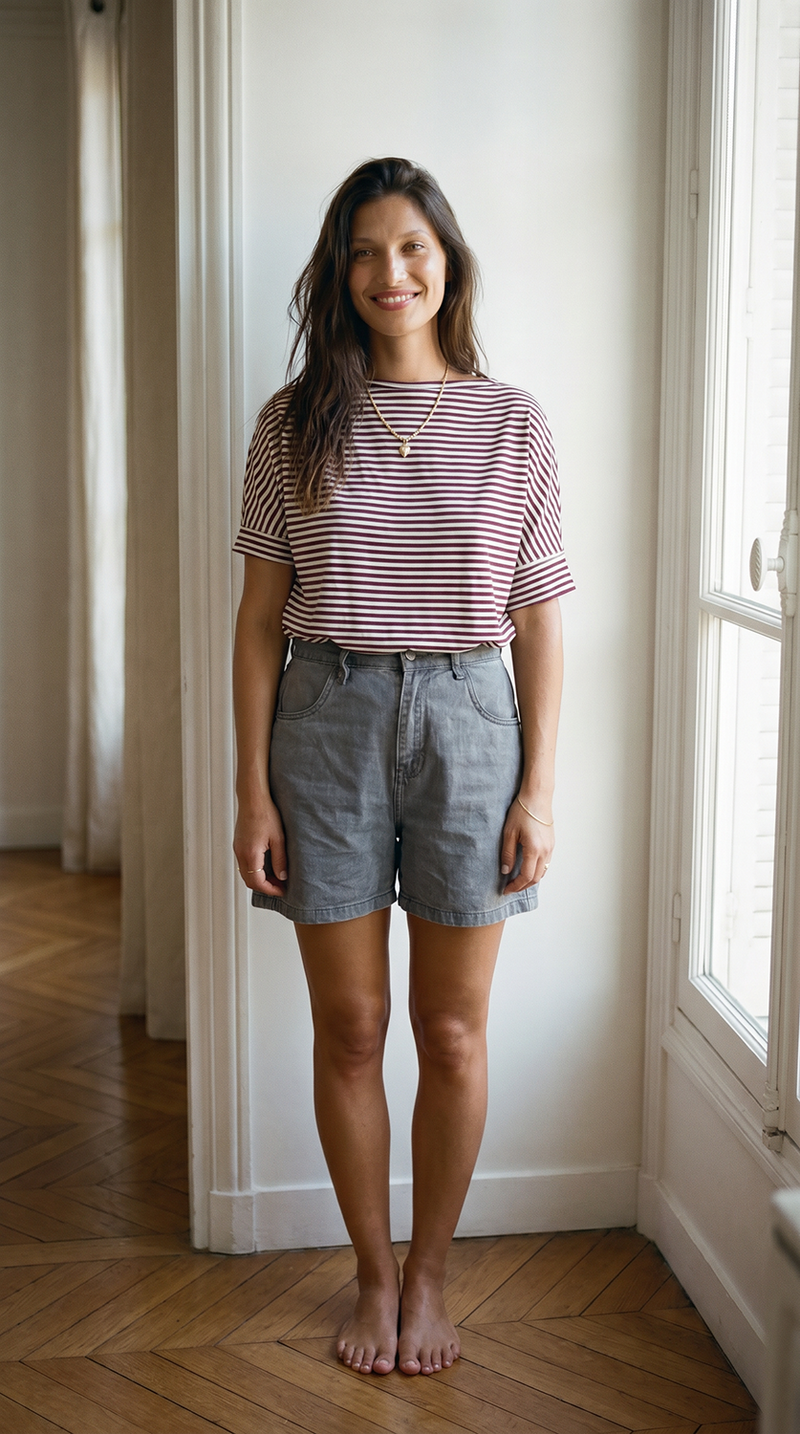 Romi striped burgundy tee front