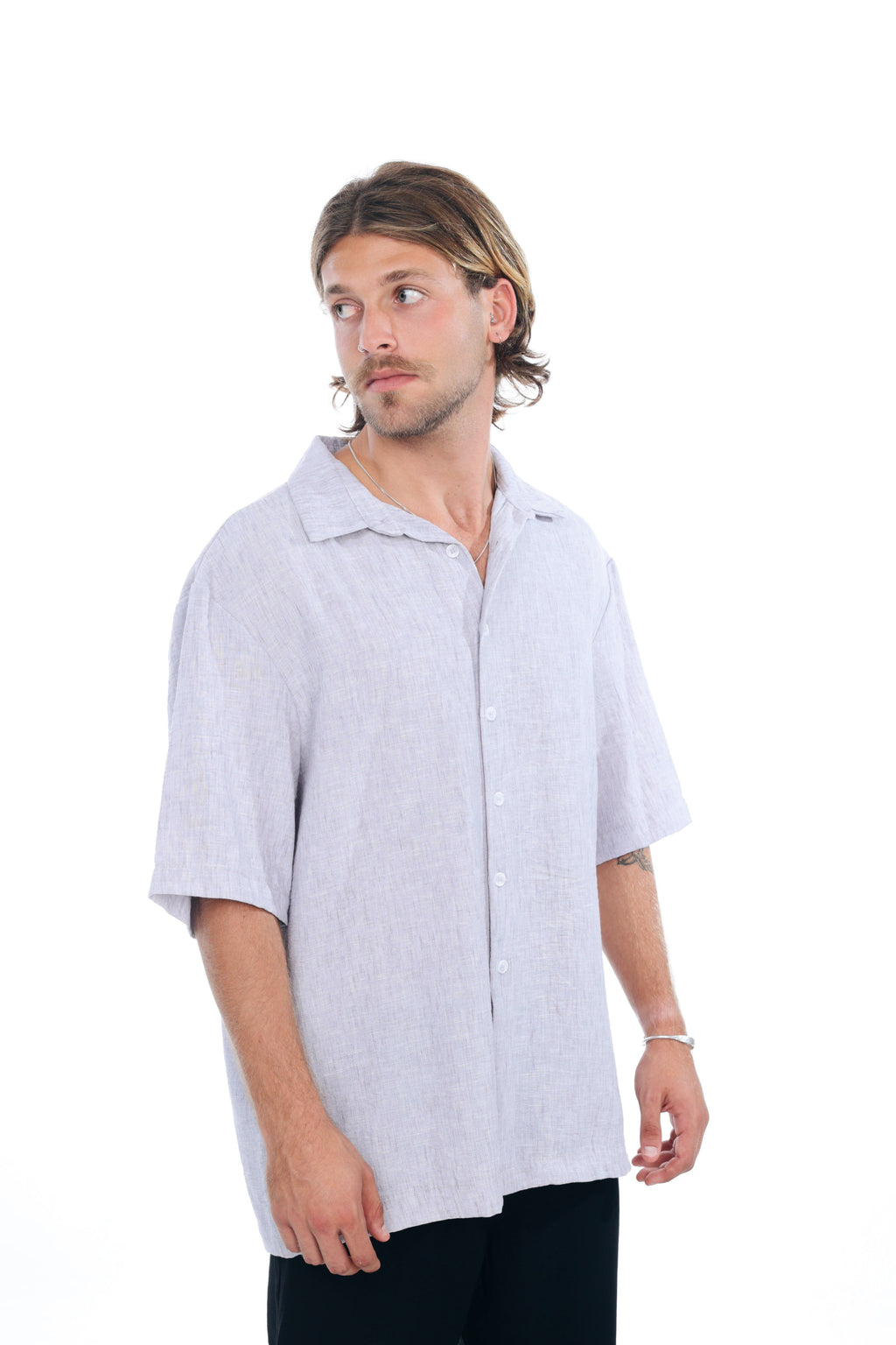 Grey Linen Oversized Shirt
