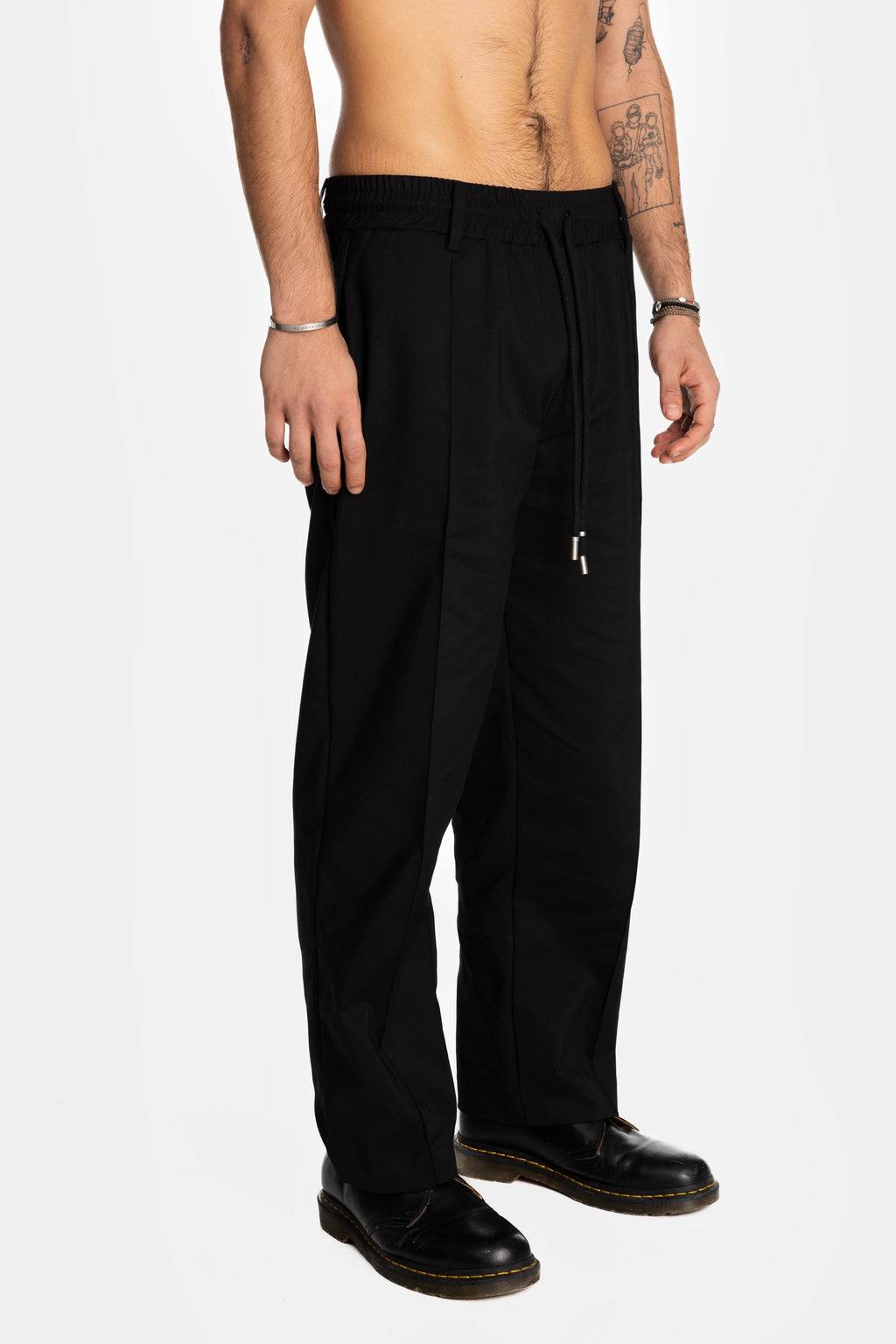 Black Straight Leg Light Pintuck Pants