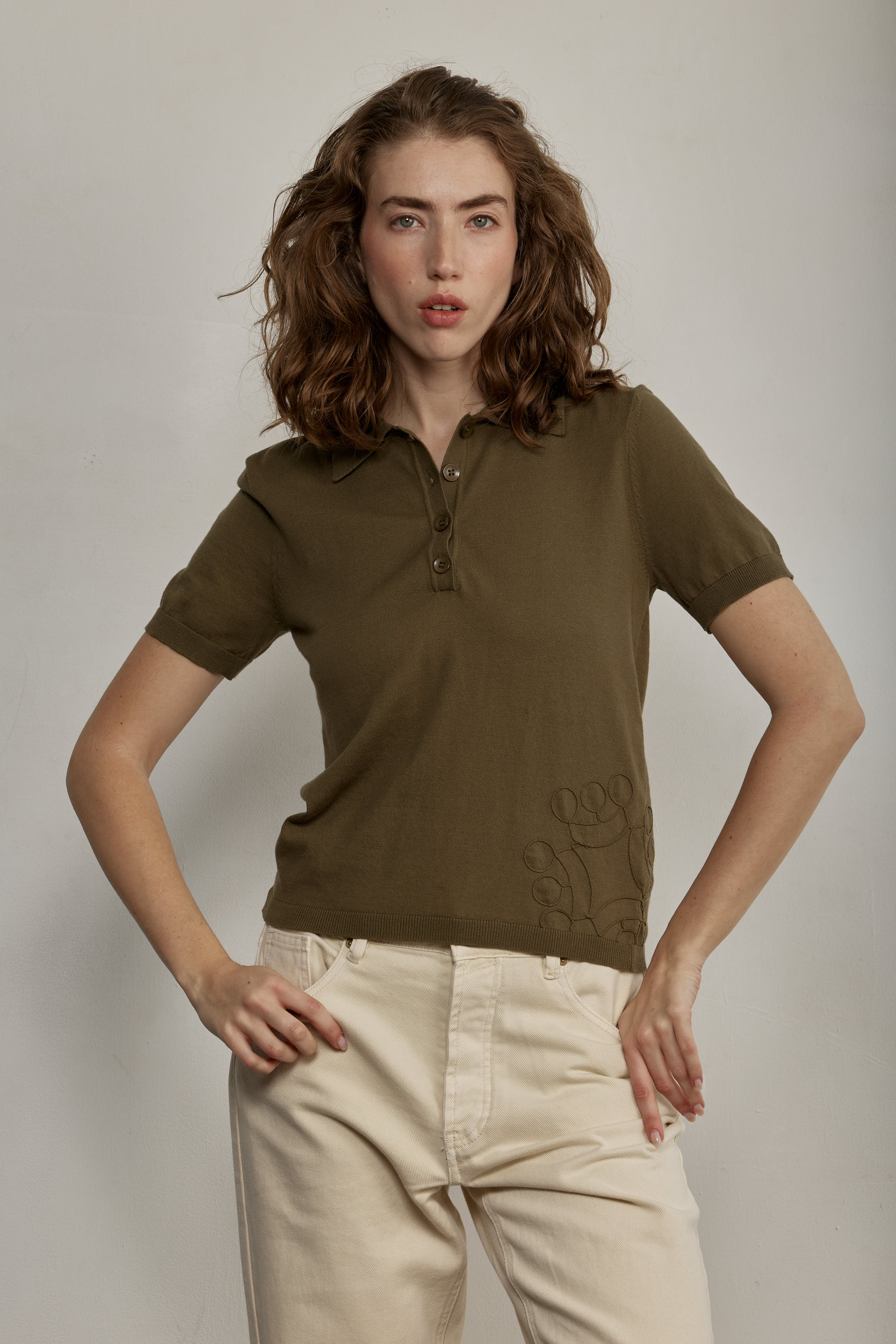 Polynesia Polo Top Olive detail