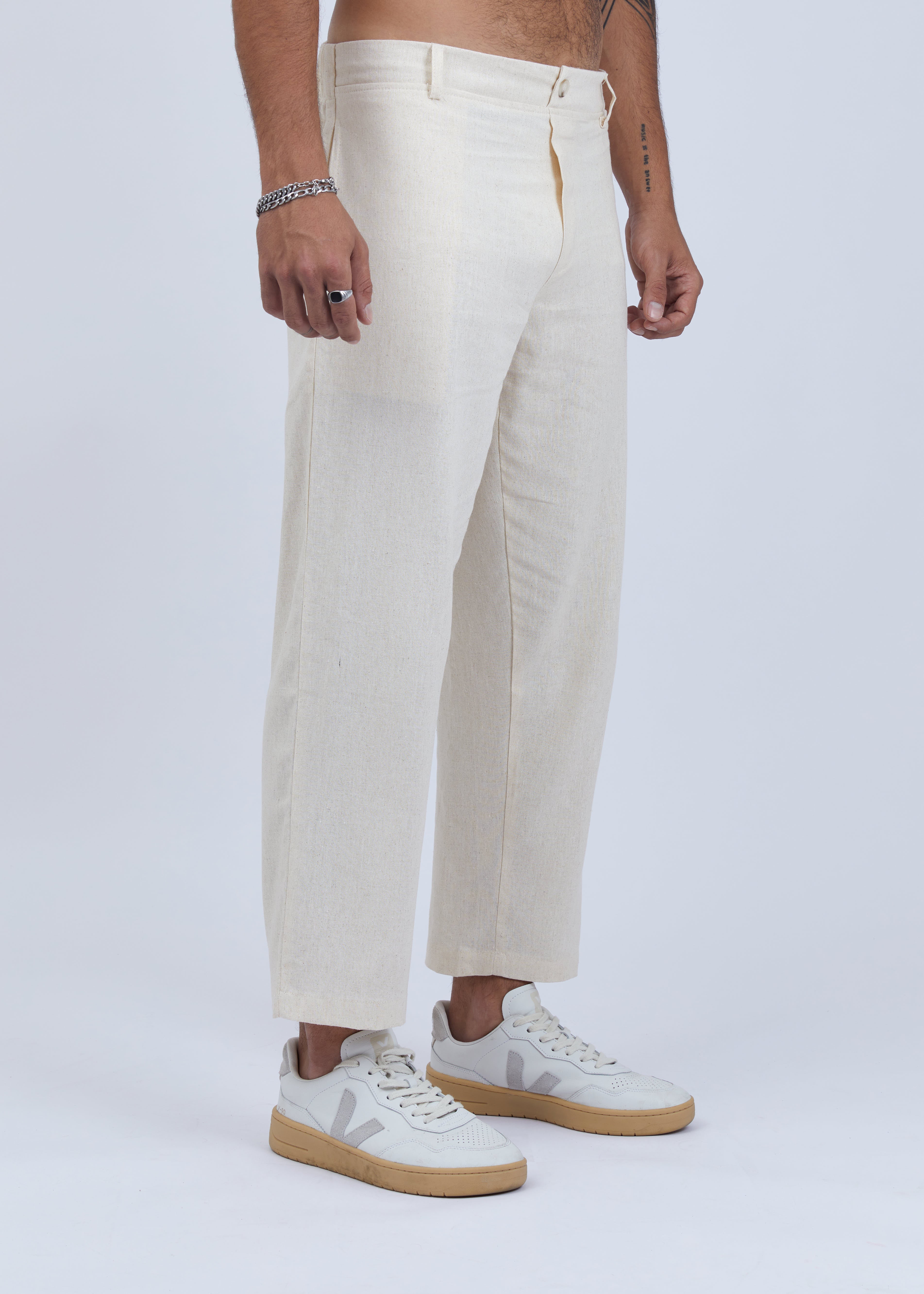 Cream Straight Fit Linen