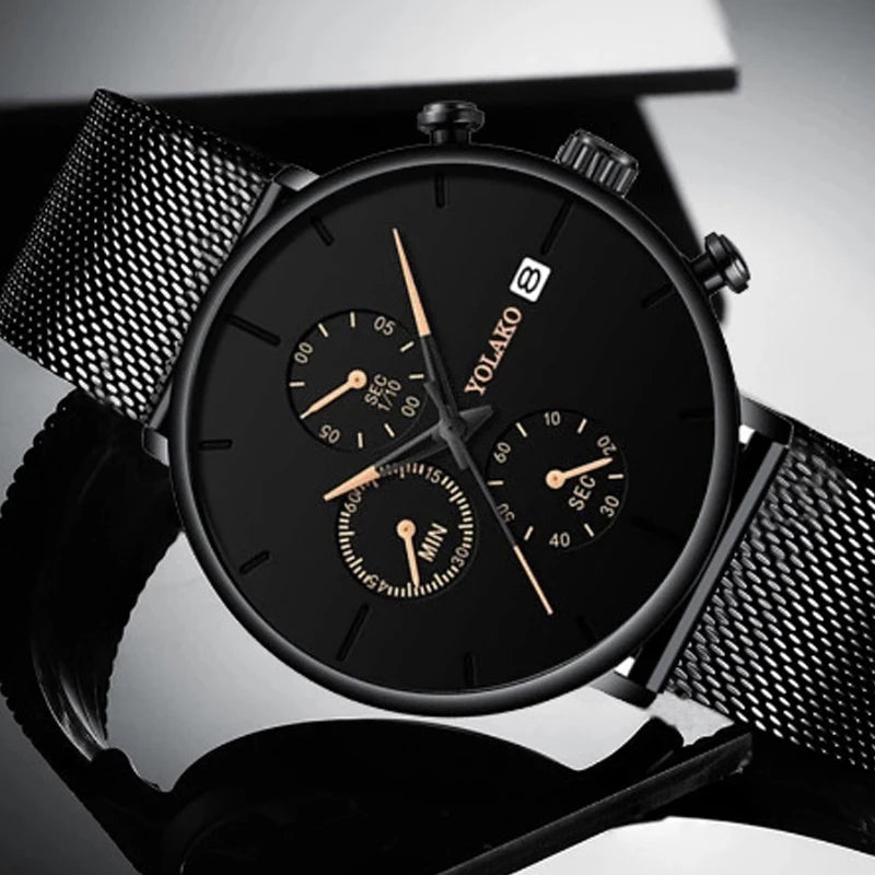 The men's watch with a light luxury steel band exudes a simple and elegant, retro and high-end style for workplace commuting
