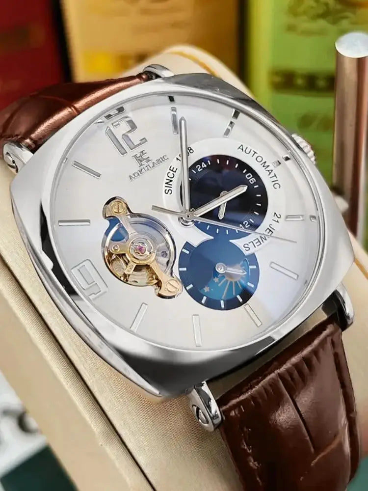 [Mechanical Men's Watch] Retro Mechanical Men's Watch | Elegant, Skeleton Dial, Hollow Design, Alloy Case, Synthetic Leather Strap | Business and Casual Wear, No Batteries Required