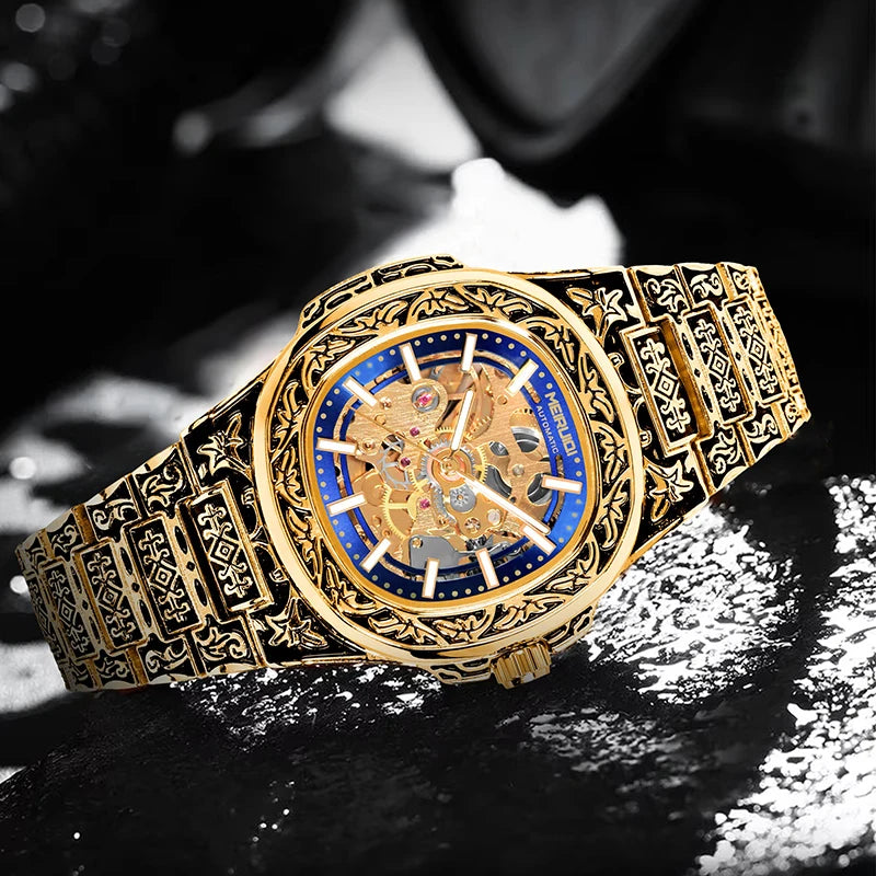 A men's mechanical watch without digital display scale, gear dial, fashionable and casual gift giving items