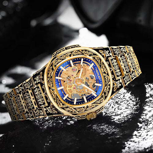 A men's mechanical watch without digital display scale, gear dial, fashionable and casual gift giving items