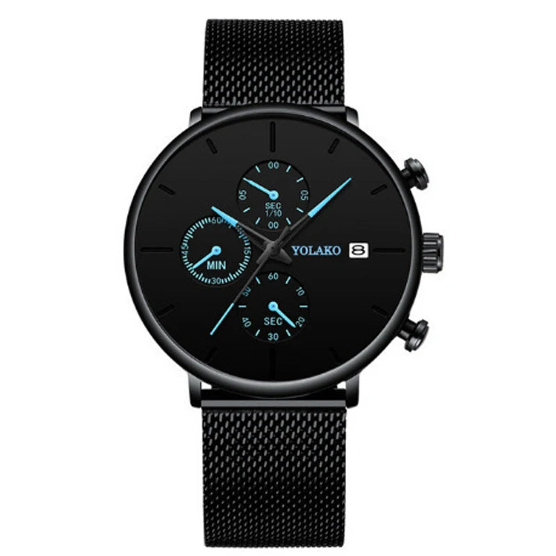The men's watch with a light luxury steel band exudes a simple and elegant, retro and high-end style for workplace commuting