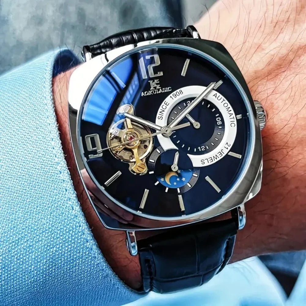 [Mechanical Men's Watch] Retro Mechanical Men's Watch | Elegant, Skeleton Dial, Hollow Design, Alloy Case, Synthetic Leather Strap | Business and Casual Wear, No Batteries Required