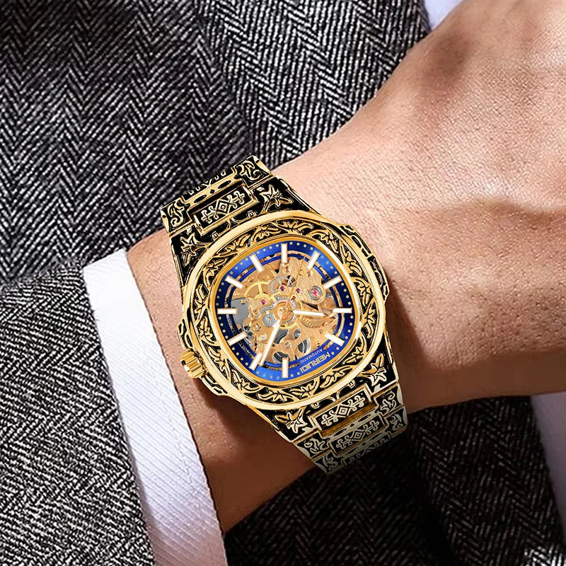 A men's mechanical watch without digital display scale, gear dial, fashionable and casual gift giving items