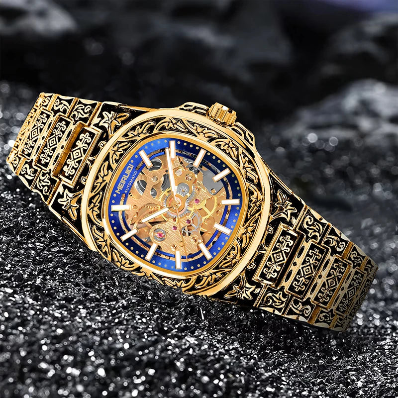 A men's mechanical watch without digital display scale, gear dial, fashionable and casual gift giving items