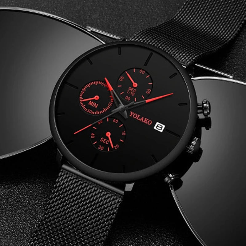 The men's watch with a light luxury steel band exudes a simple and elegant, retro and high-end style for workplace commuting
