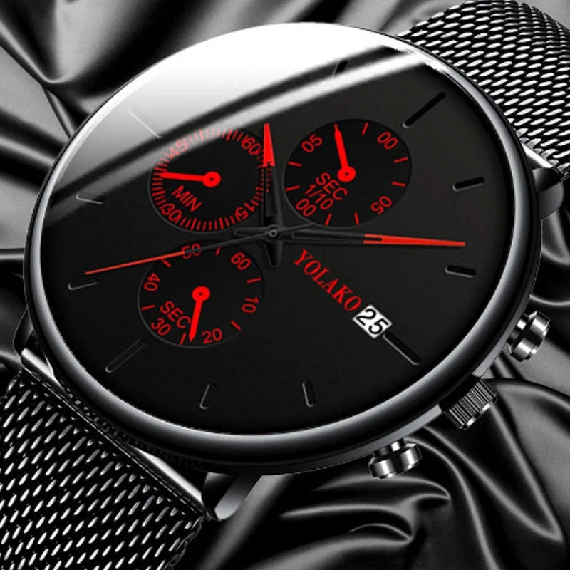 The men's watch with a light luxury steel band exudes a simple and elegant, retro and high-end style for workplace commuting