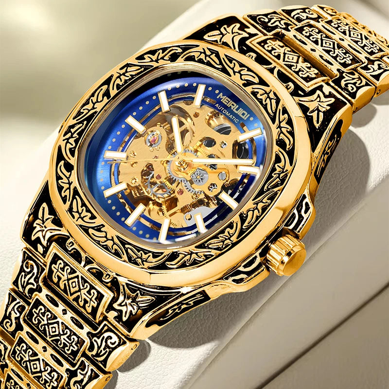 A men's mechanical watch without digital display scale, gear dial, fashionable and casual gift giving items