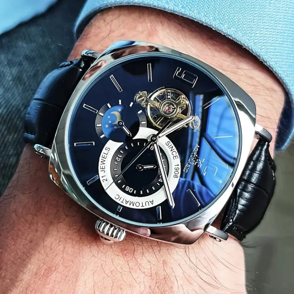 [Mechanical Men's Watch] Retro Mechanical Men's Watch | Elegant, Skeleton Dial, Hollow Design, Alloy Case, Synthetic Leather Strap | Business and Casual Wear, No Batteries Required