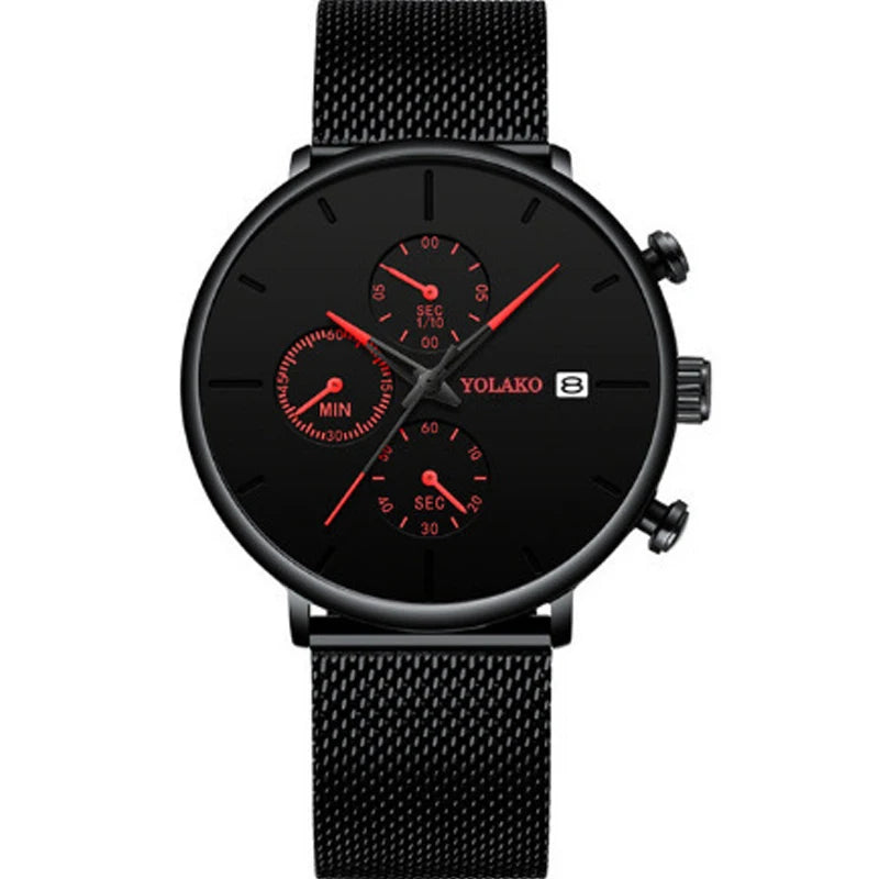 The men's watch with a light luxury steel band exudes a simple and elegant, retro and high-end style for workplace commuting