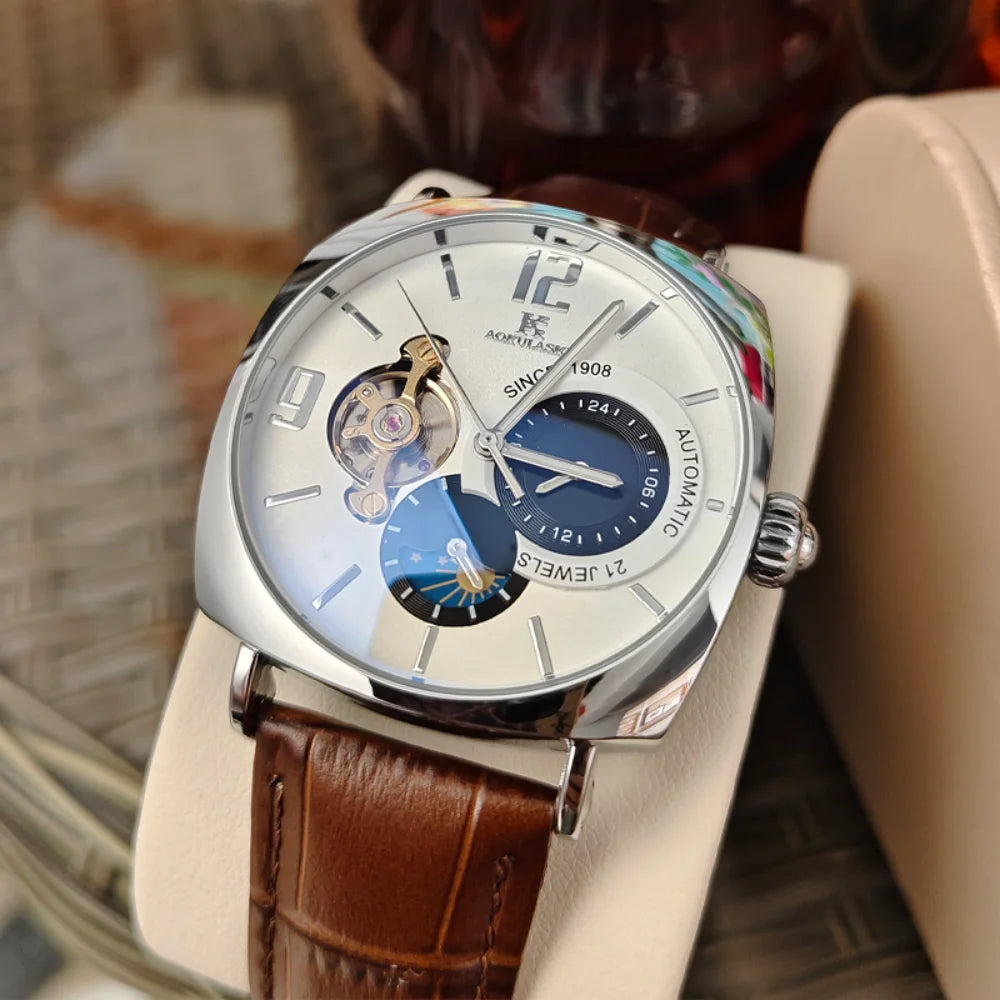 [Mechanical Men's Watch] Retro Mechanical Men's Watch | Elegant, Skeleton Dial, Hollow Design, Alloy Case, Synthetic Leather Strap | Business and Casual Wear, No Batteries Required