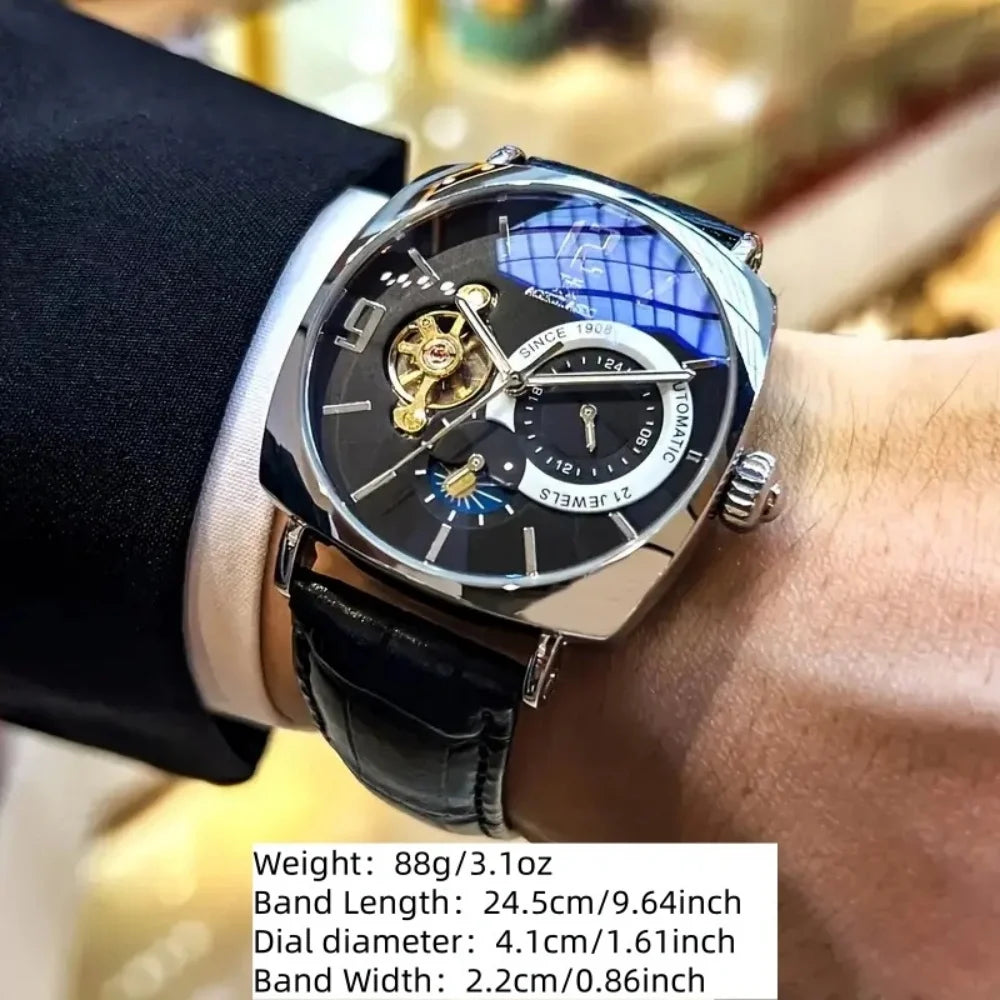 [Mechanical Men's Watch] Retro Mechanical Men's Watch | Elegant, Skeleton Dial, Hollow Design, Alloy Case, Synthetic Leather Strap | Business and Casual Wear, No Batteries Required