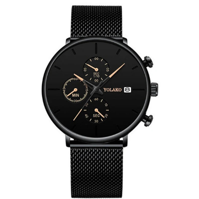 The men's watch with a light luxury steel band exudes a simple and elegant, retro and high-end style for workplace commuting
