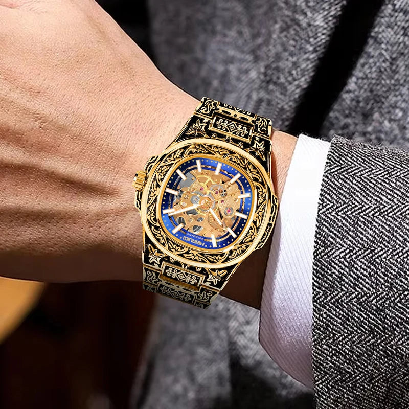 A men's mechanical watch without digital display scale, gear dial, fashionable and casual gift giving items