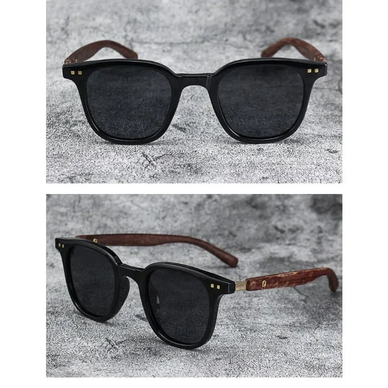 Sunglasses for Men Women Trendy Retro Wood Grain Polarized UV Protection Eyewear Cycling Outdoor Street Photography Sunglasses