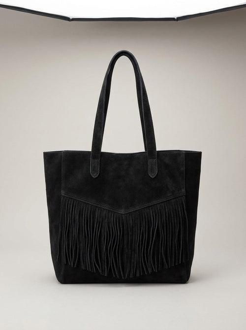 Black Suede Fringe Tote