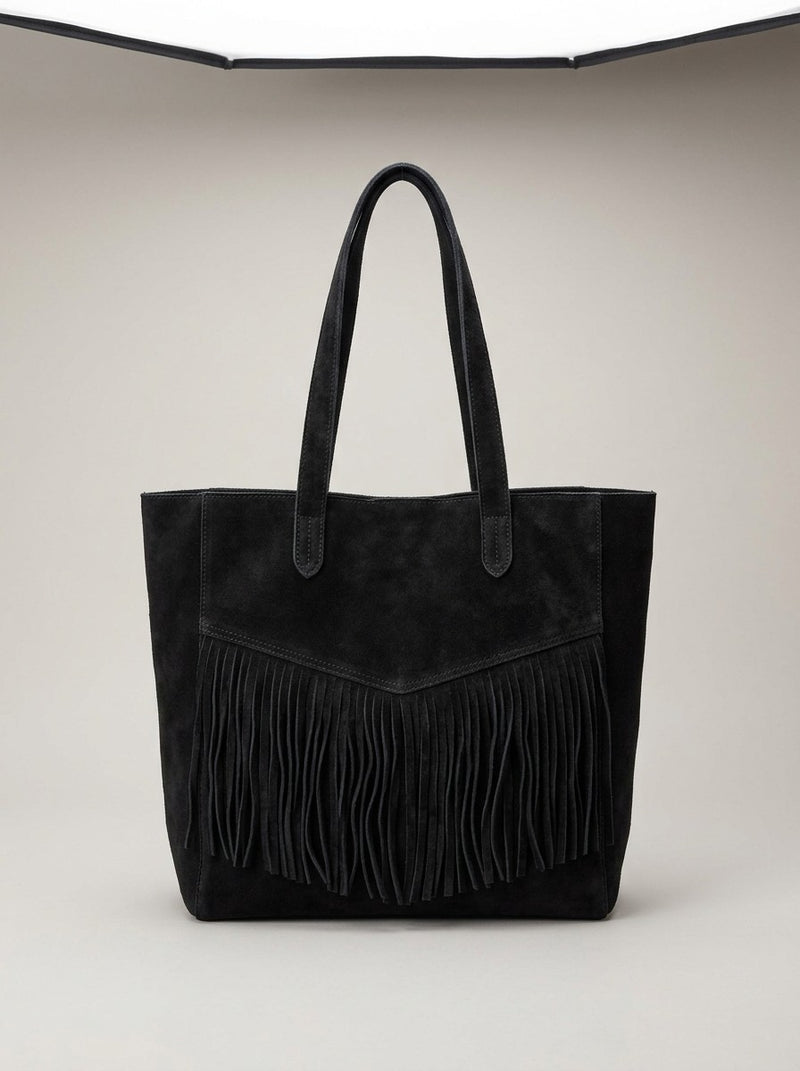 Black Suede Fringe Tote