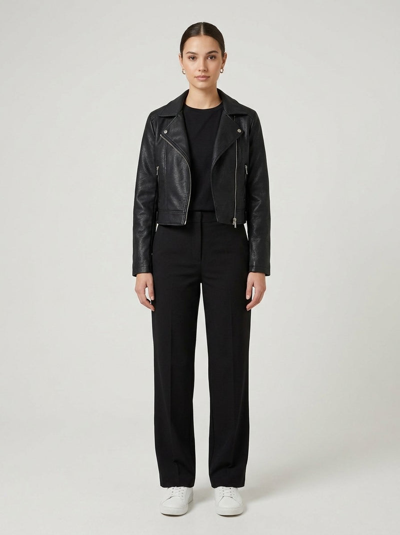 Black Cropped Moto Jacket