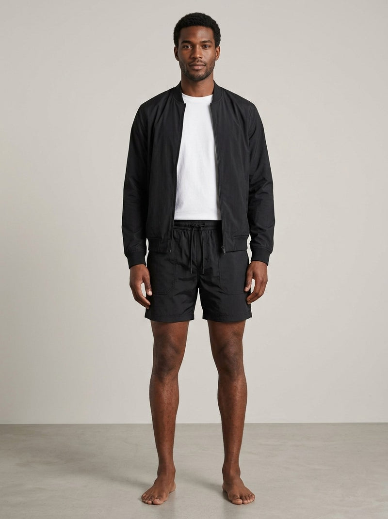 Black Nylon Track Shorts