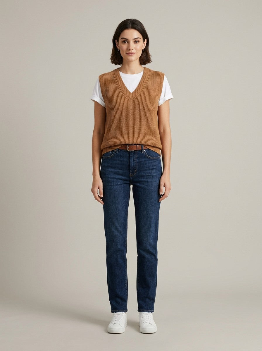 Caramel V-Neck Knit Vest