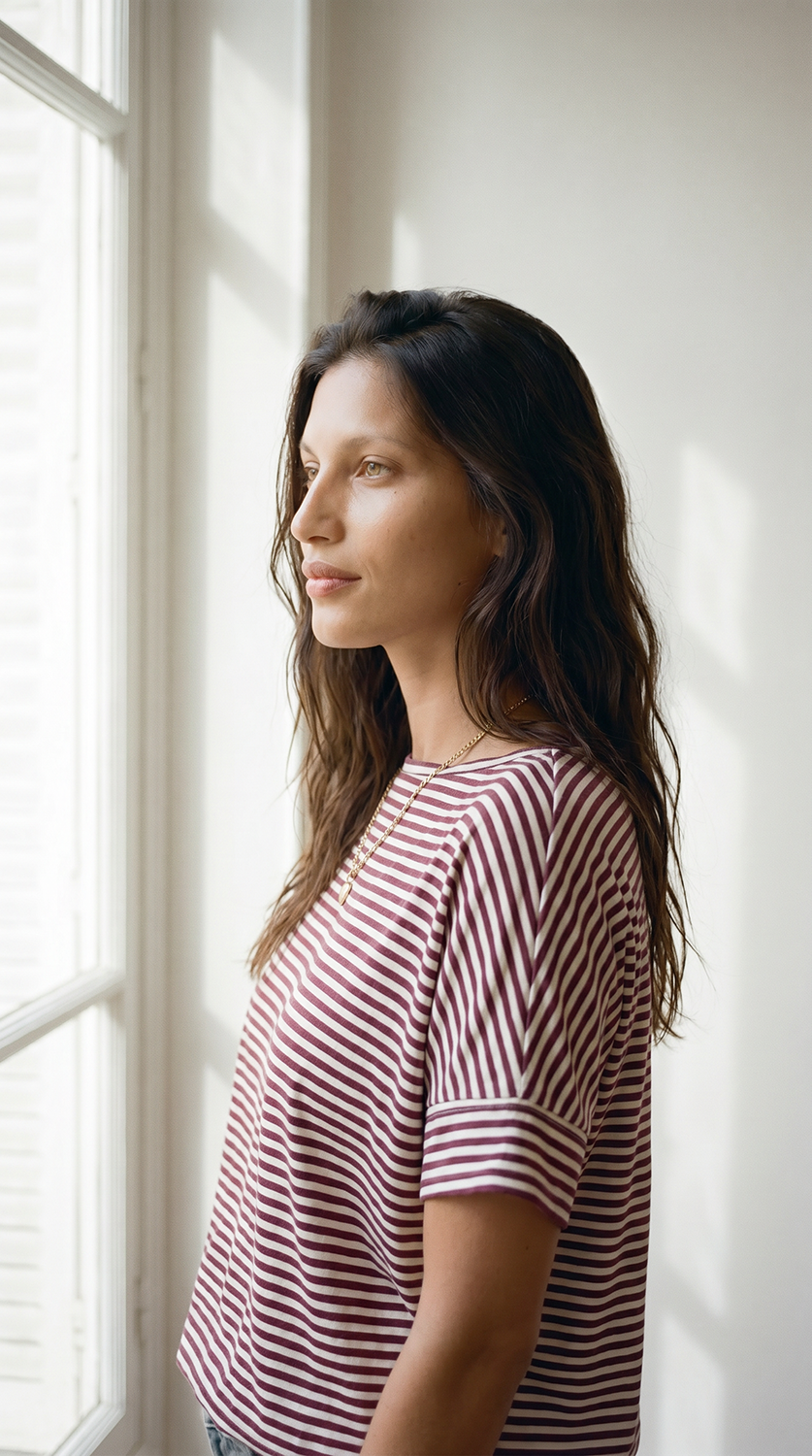 Romi striped burgundy tee side