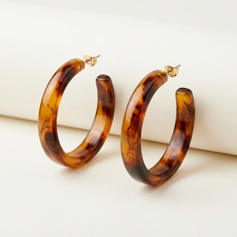Tortoiseshell Resin Hoop Earrings
