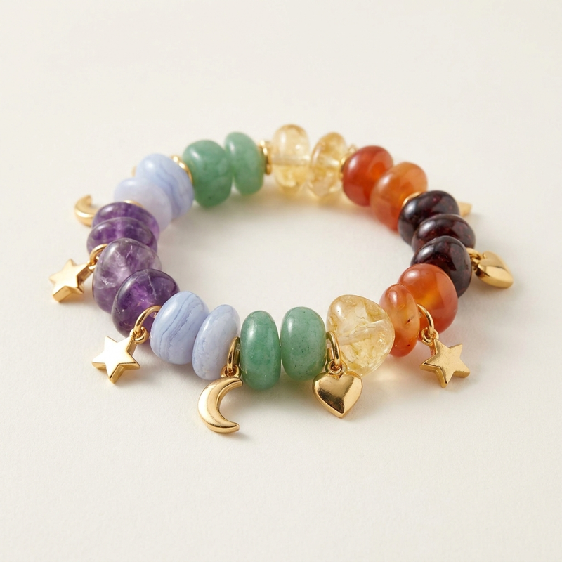 Rainbow Beaded Charm Bracelet