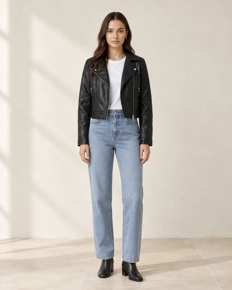 Black Cropped Moto Jacket