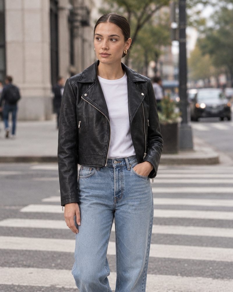 Black Cropped Moto Jacket