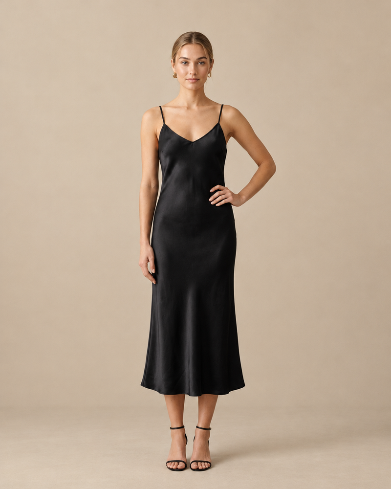 Black Slip Midi Dress