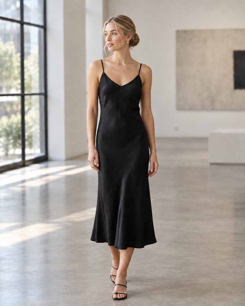 Black Slip Midi Dress