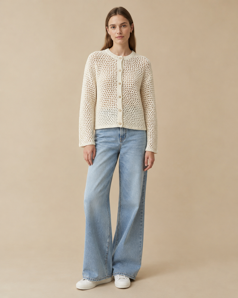 Cream Crochet Knit Cardigan