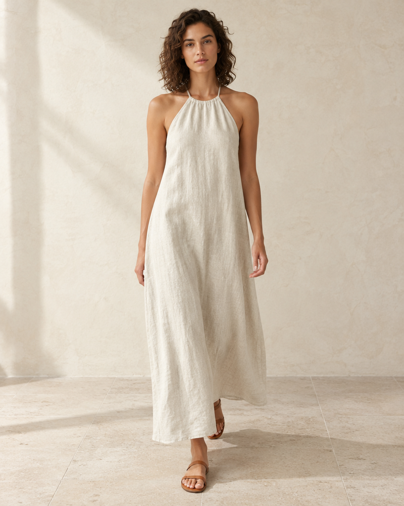 Ecru Linen Halter Maxi Dress