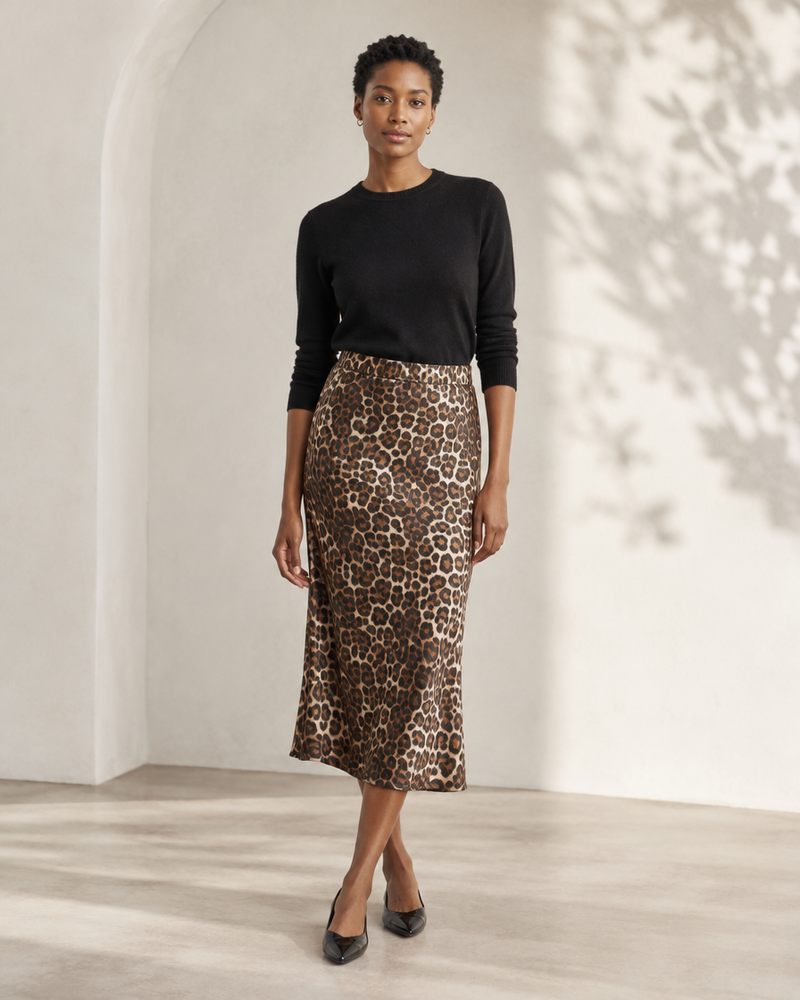 Leopard Silk Slip Skirt