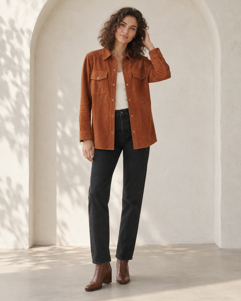 Rust Suede Shirt Jacket