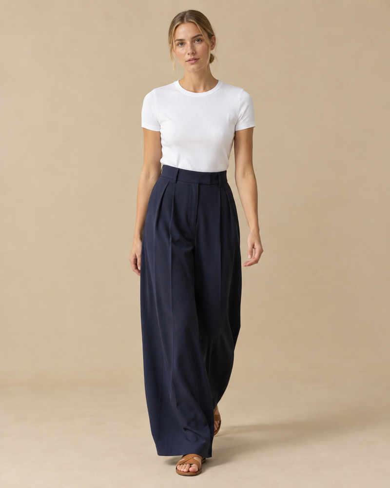 Navy Pleated Palazzo Pants