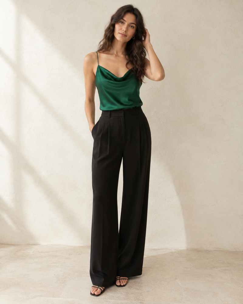 Emerald Satin Cowl Cami