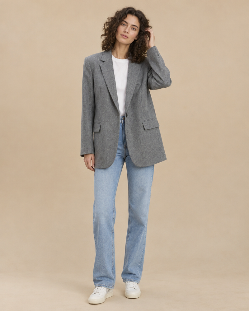 Grey Melange Oversized Blazer