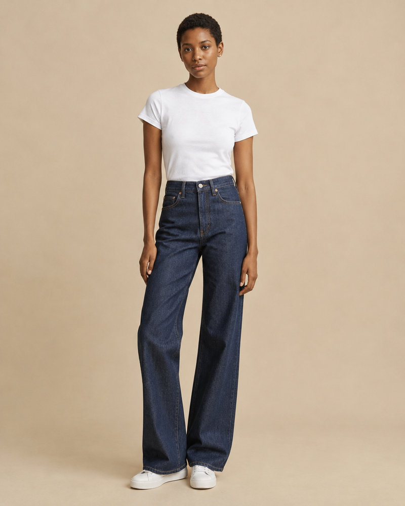 Indigo High-Rise Wide-Leg Jeans