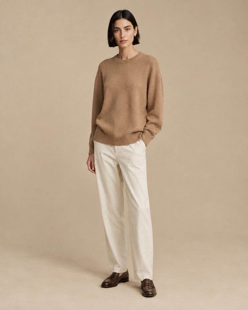 Camel Cashmere-Blend Crew Sweater