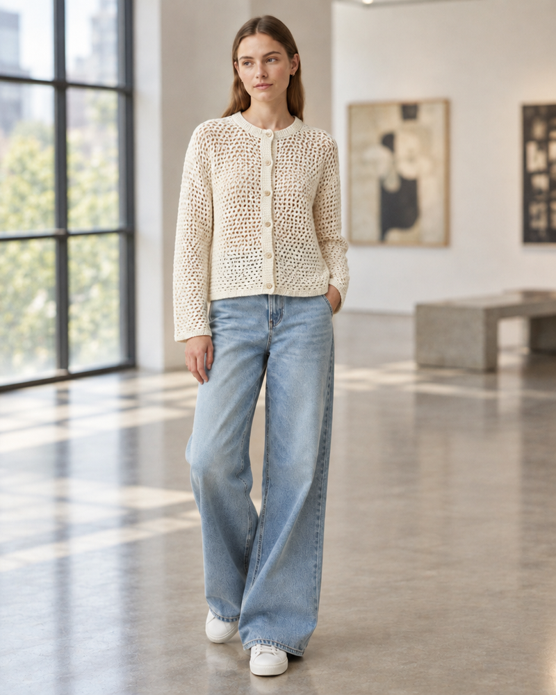 Cream Crochet Knit Cardigan