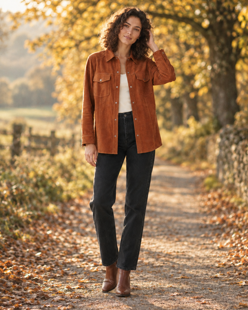 Rust Suede Shirt Jacket