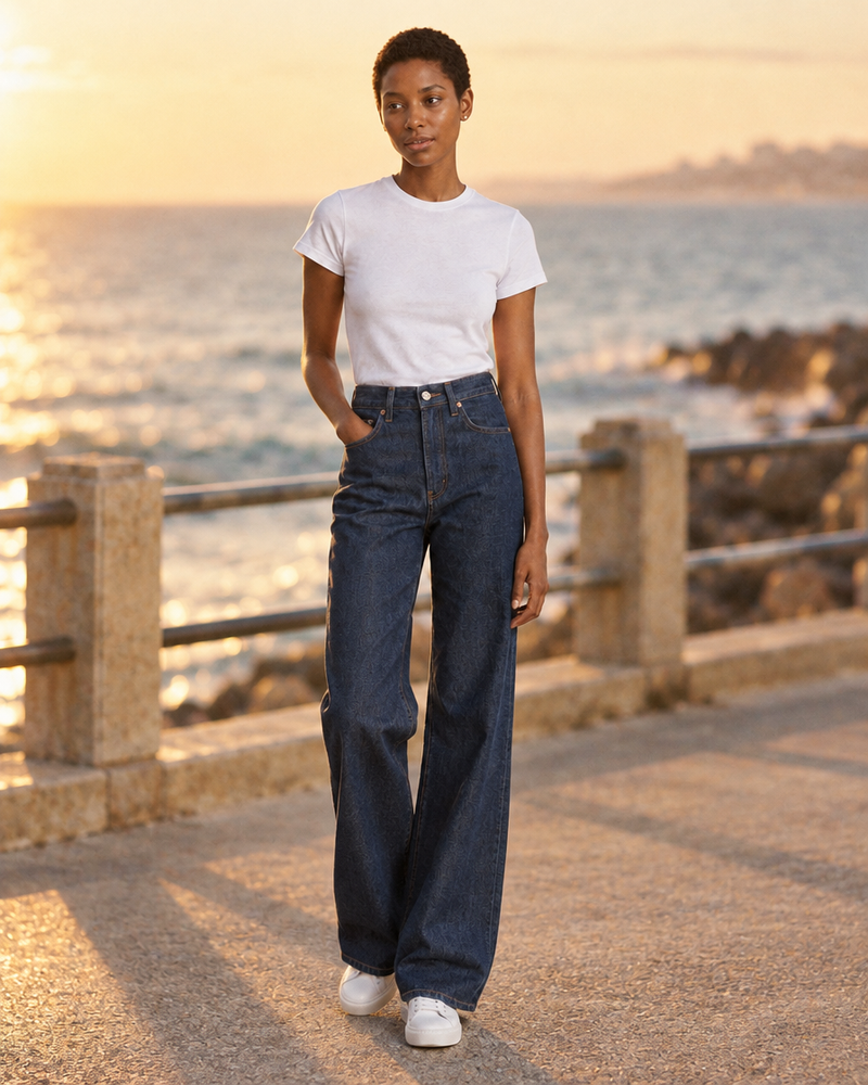 Indigo High-Rise Wide-Leg Jeans
