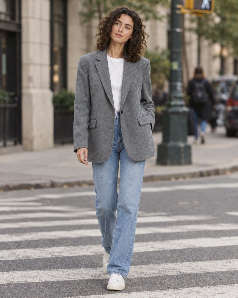 Grey Melange Oversized Blazer