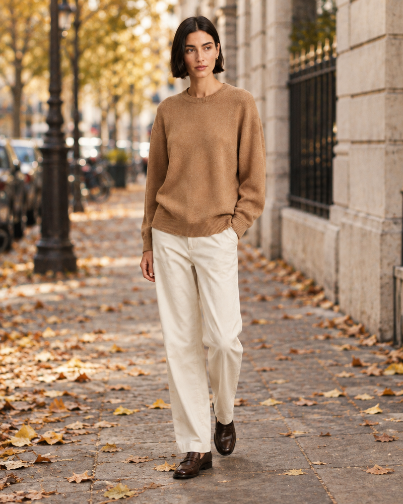 Camel Cashmere-Blend Crew Sweater
