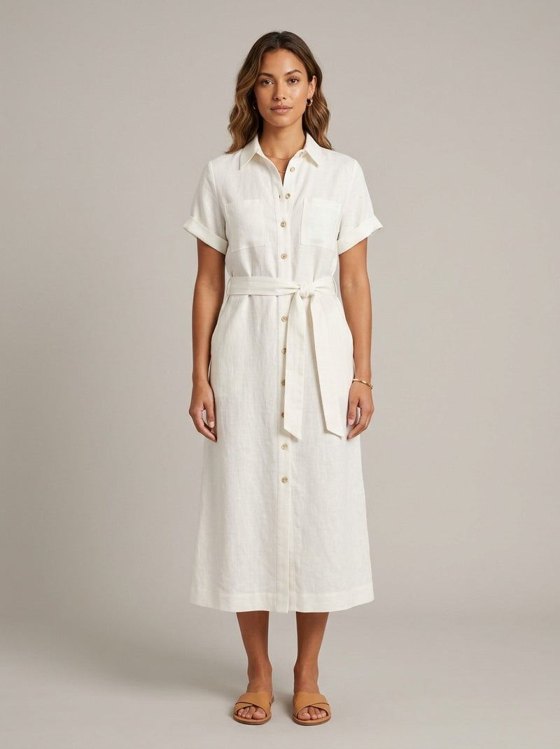 Ivory Linen Shirt Dress